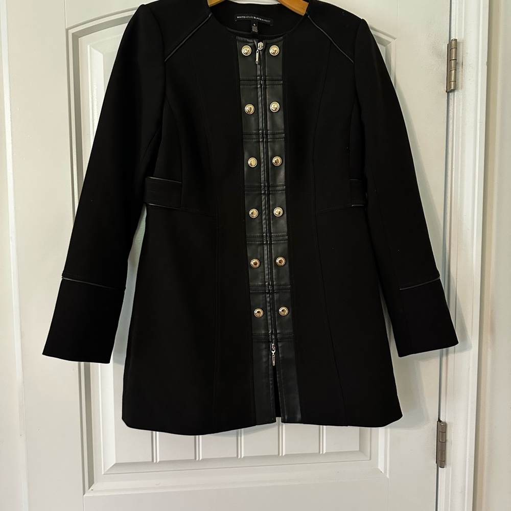 White House Black Market Black Trench Coat with Button Accents